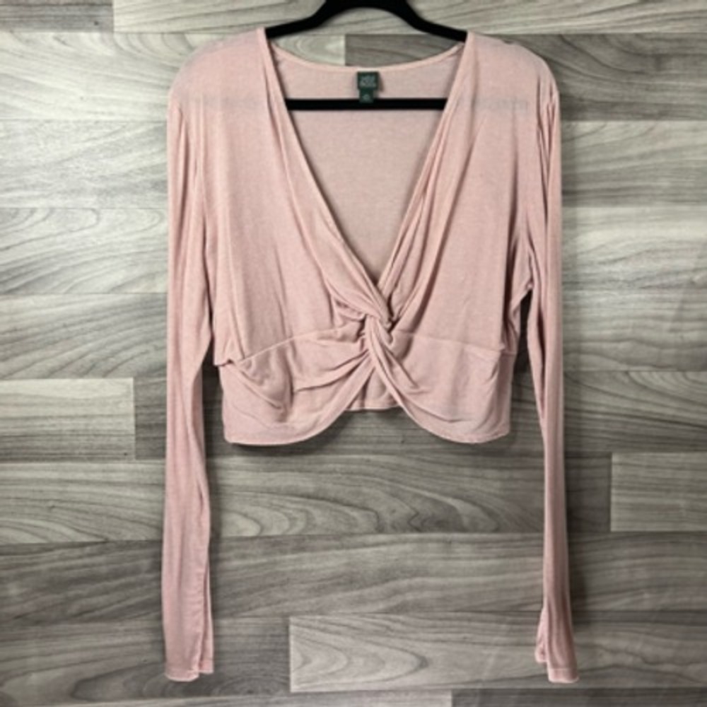 Wild Fable Sweater Teens 2XL‎ Pink Long Sleeve Surplice Neck Tight Knit Cropped